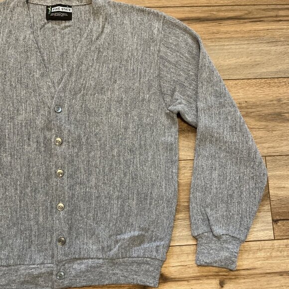 Men's VTG Pine State Knit Cardigan SZ LARGE Gray Acrylic Grandpa Retro - Picture 3 of 8